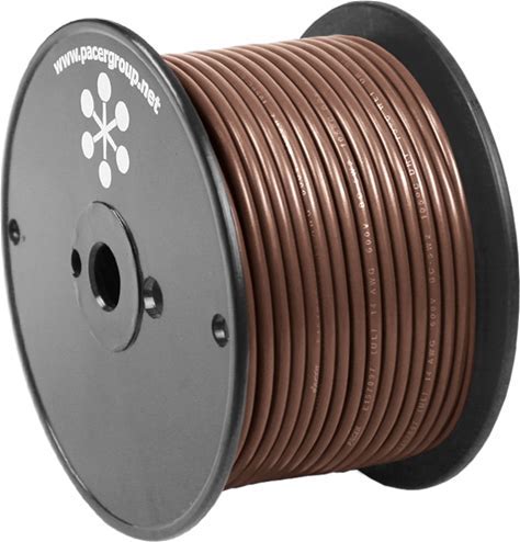 Brown 14-gauge single strand electrical wire by Tex Trail, close-up of flexible insulated wire for electrical projects.