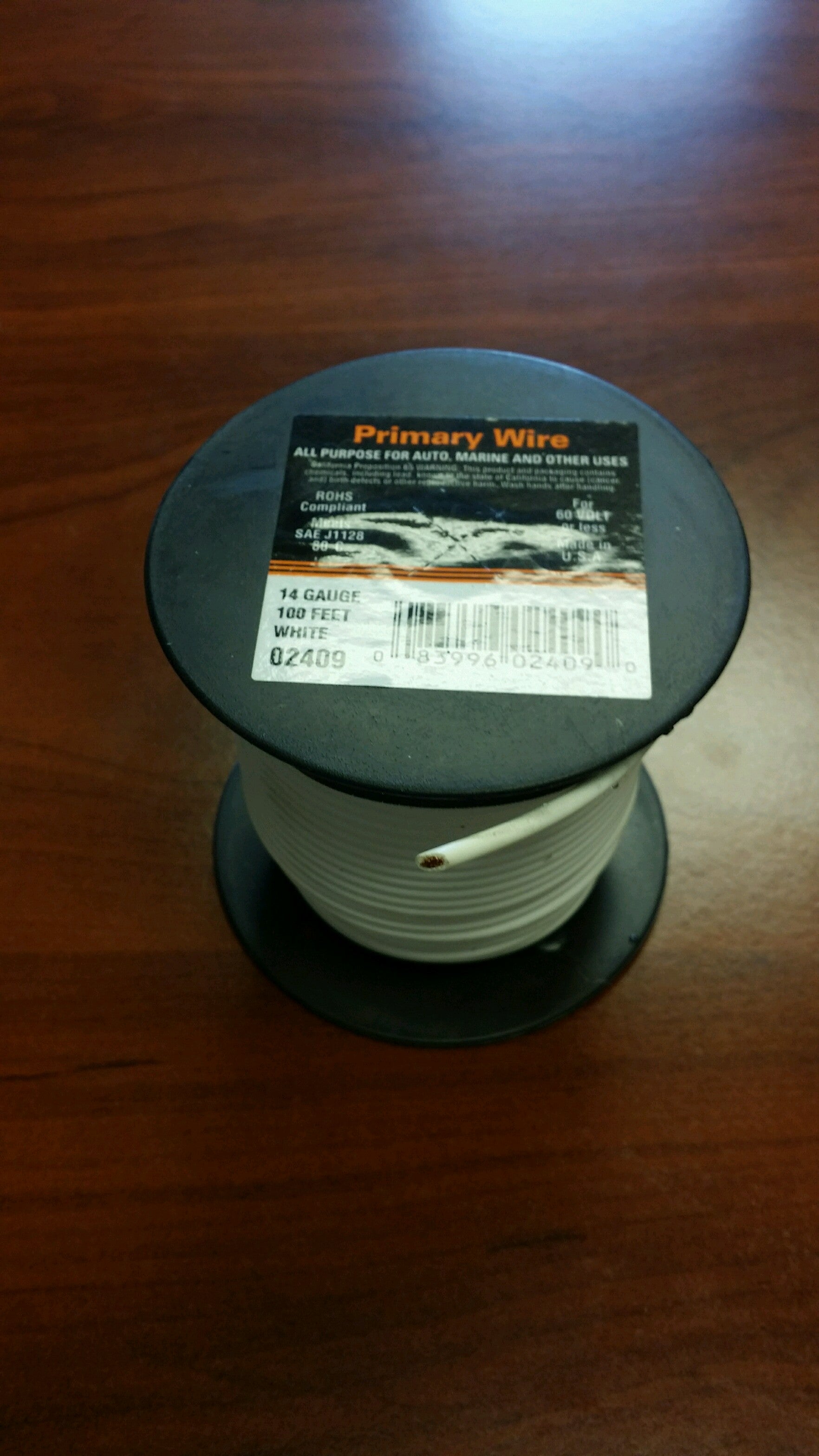 White 14/1 electrical wire from Tex Trail, sold by the foot, suitable for electrical and lighting projects.