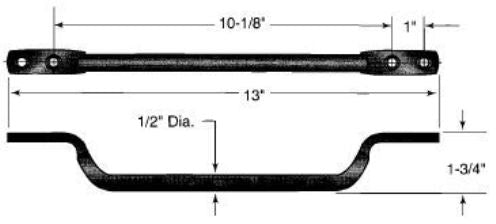 Chrome plated handle grab for ramps, gates, and doors by Tex Trail, model 2x13, used for secure gripping and handling.