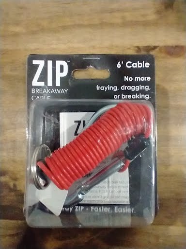 Tex Trail Fastway breakaway pin with 6ft zip cable for towing safety, designed to prevent trailer separation during towing.